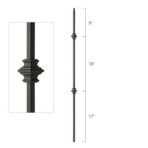 Steel Tube Spindles - 1/2 in. Square Series With Dowel Top - Double Collar